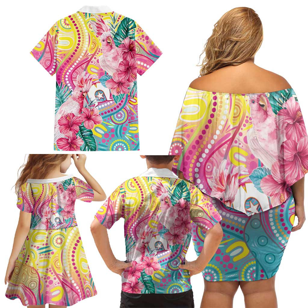 Australia Indigenous NAIDOC Week With Cockatoos Family Matching Off Shoulder Short Dress and Hawaiian Shirt