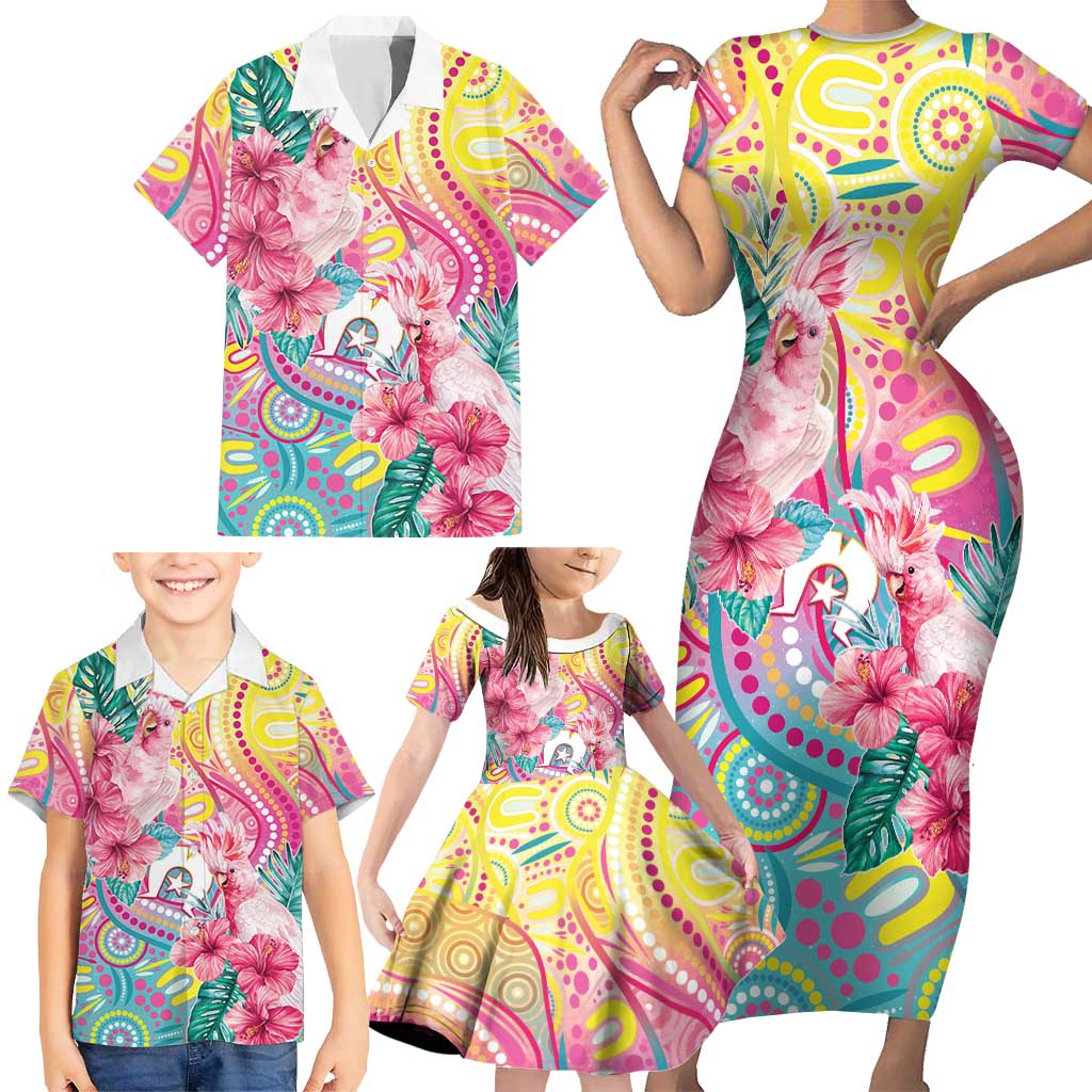 Australia Indigenous NAIDOC Week With Cockatoos Family Matching Short Sleeve Bodycon Dress and Hawaiian Shirt
