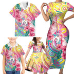 Australia Indigenous NAIDOC Week With Cockatoos Family Matching Short Sleeve Bodycon Dress and Hawaiian Shirt