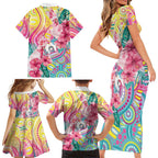 Australia Indigenous NAIDOC Week With Cockatoos Family Matching Short Sleeve Bodycon Dress and Hawaiian Shirt