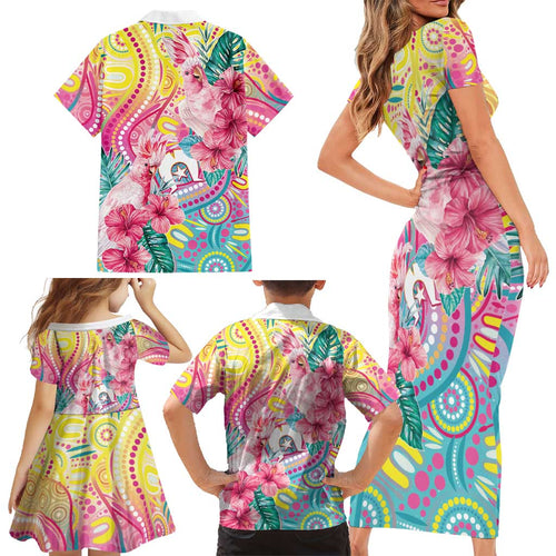 Australia Indigenous NAIDOC Week With Cockatoos Family Matching Short Sleeve Bodycon Dress and Hawaiian Shirt