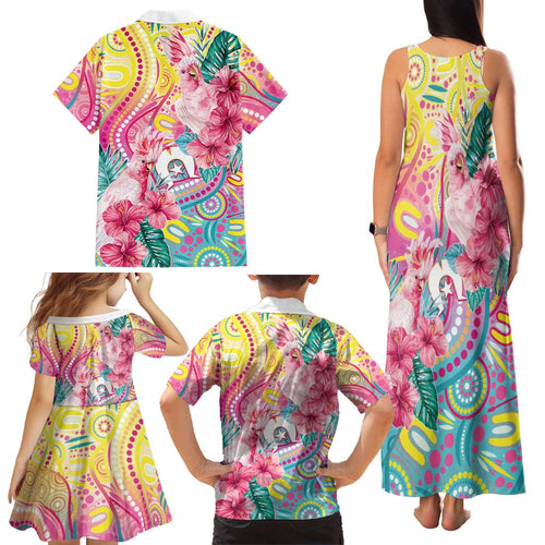 Australia Indigenous NAIDOC Week With Cockatoos Family Matching Tank Maxi Dress and Hawaiian Shirt