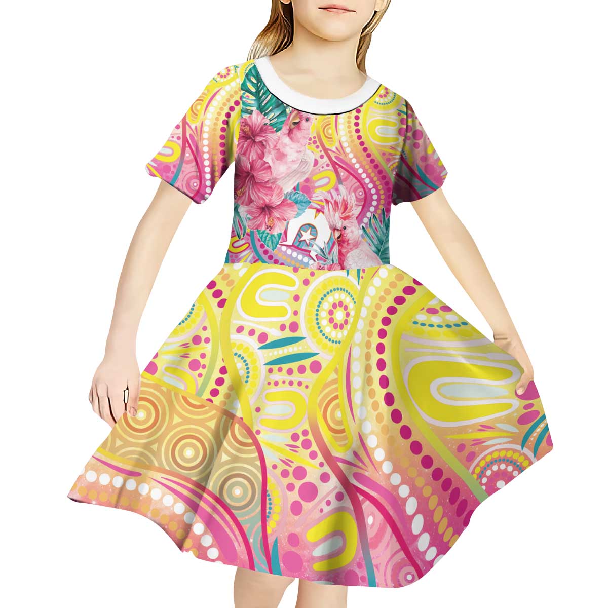 Australia Indigenous NAIDOC Week With Cockatoos Kid Short Sleeve Dress