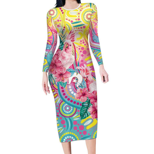Australia Indigenous NAIDOC Week With Cockatoos Long Sleeve Bodycon Dress