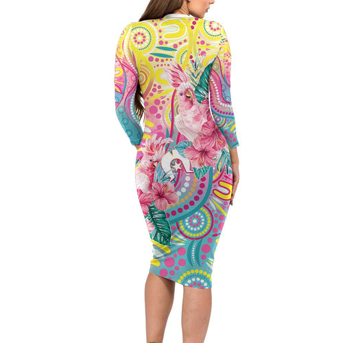 Australia Indigenous NAIDOC Week With Cockatoos Long Sleeve Bodycon Dress