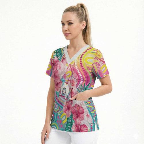 Australia Indigenous NAIDOC Week With Cockatoos Scrub Top
