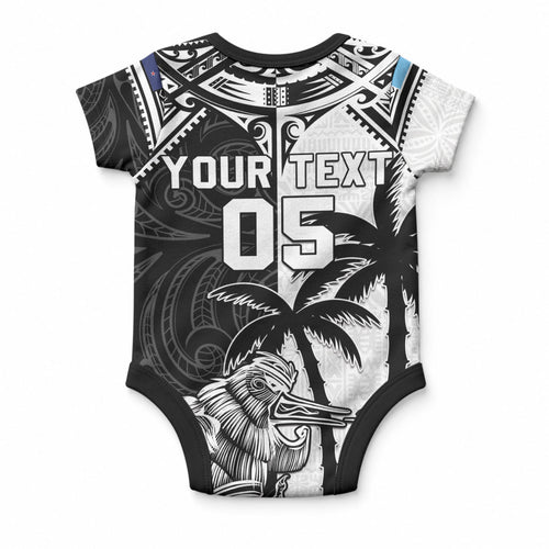 Custom New Zealand Fiji Rugby 2024 Baby Onesie Maori Kiwi With Fijian Palm Tree