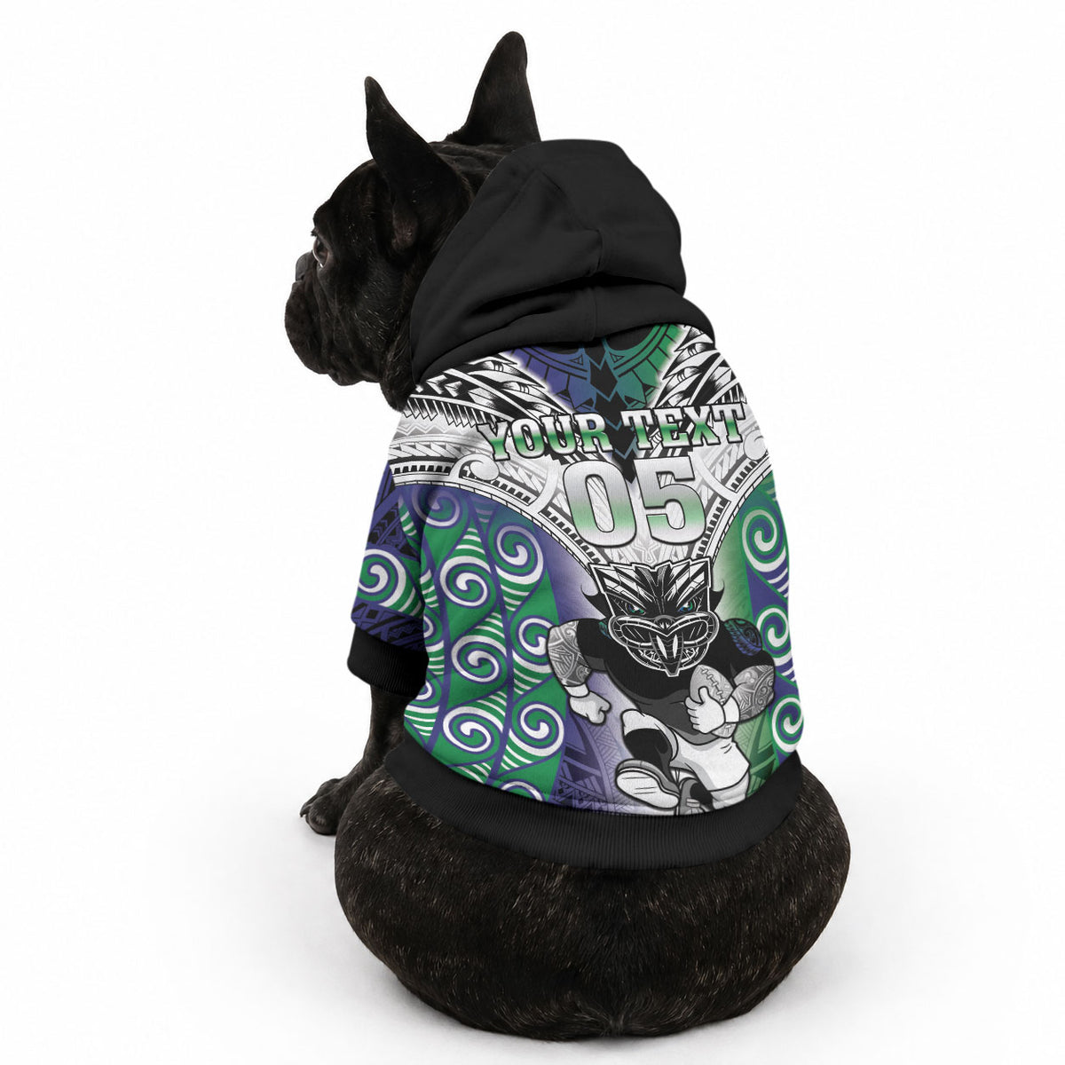 Custom New Zealand Warrior Pet Hoodie Maori Tribal Pattern