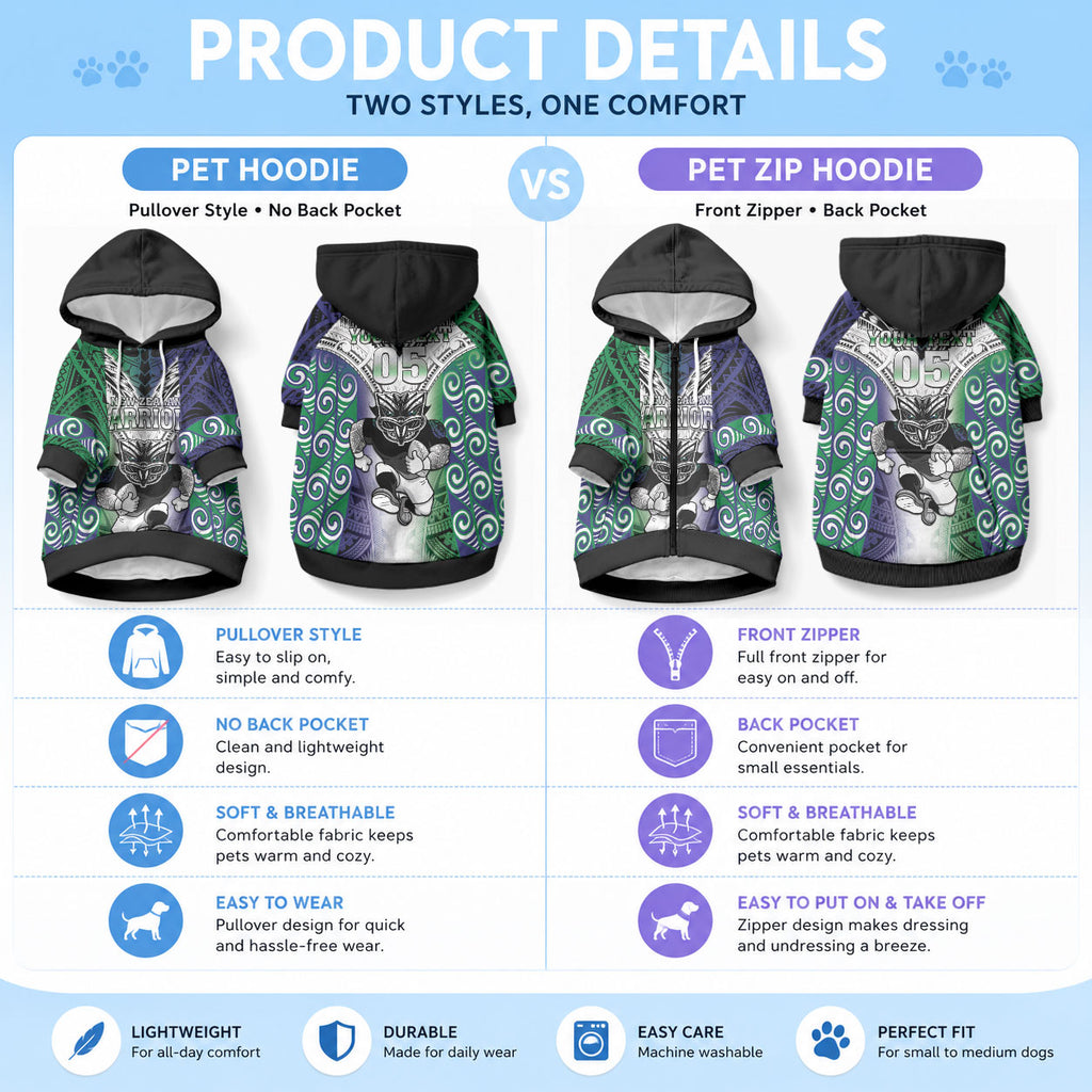 Custom New Zealand Warrior Pet Hoodie Maori Tribal Pattern