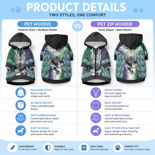 Custom New Zealand Warrior Pet Hoodie Maori Tribal Pattern