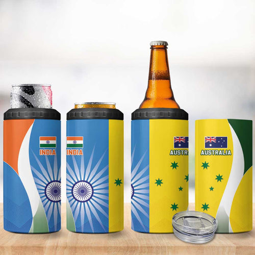 India Vs Australia Cricket 4 in 1 Can Cooler Tumbler Final Matchup - Aussie Hoodie