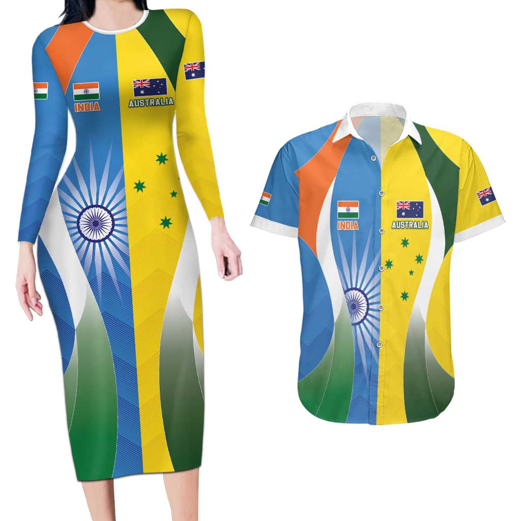 Custom India Vs Australia Cricket Couples Matching Long Sleeve Bodycon Dress and Hawaiian Shirt Final Matchup - Aussie Hoodie