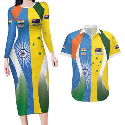 Custom India Vs Australia Cricket Couples Matching Long Sleeve Bodycon Dress and Hawaiian Shirt Final Matchup - Aussie Hoodie