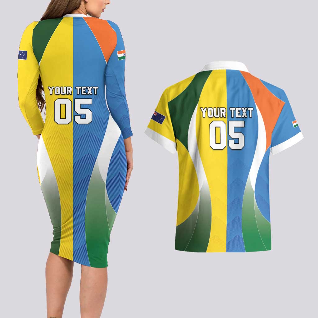 Custom India Vs Australia Cricket Couples Matching Long Sleeve Bodycon Dress and Hawaiian Shirt Final Matchup - Aussie Hoodie