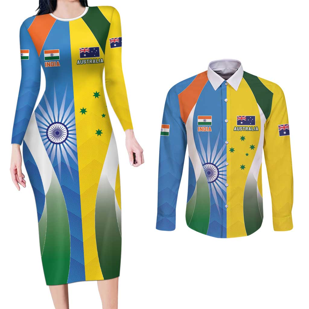 Custom India Vs Australia Cricket Couples Matching Long Sleeve Bodycon Dress and Long Sleeve Button Shirt Final Matchup - Aussie Hoodie