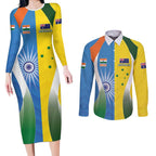 Custom India Vs Australia Cricket Couples Matching Long Sleeve Bodycon Dress and Long Sleeve Button Shirt Final Matchup - Aussie Hoodie