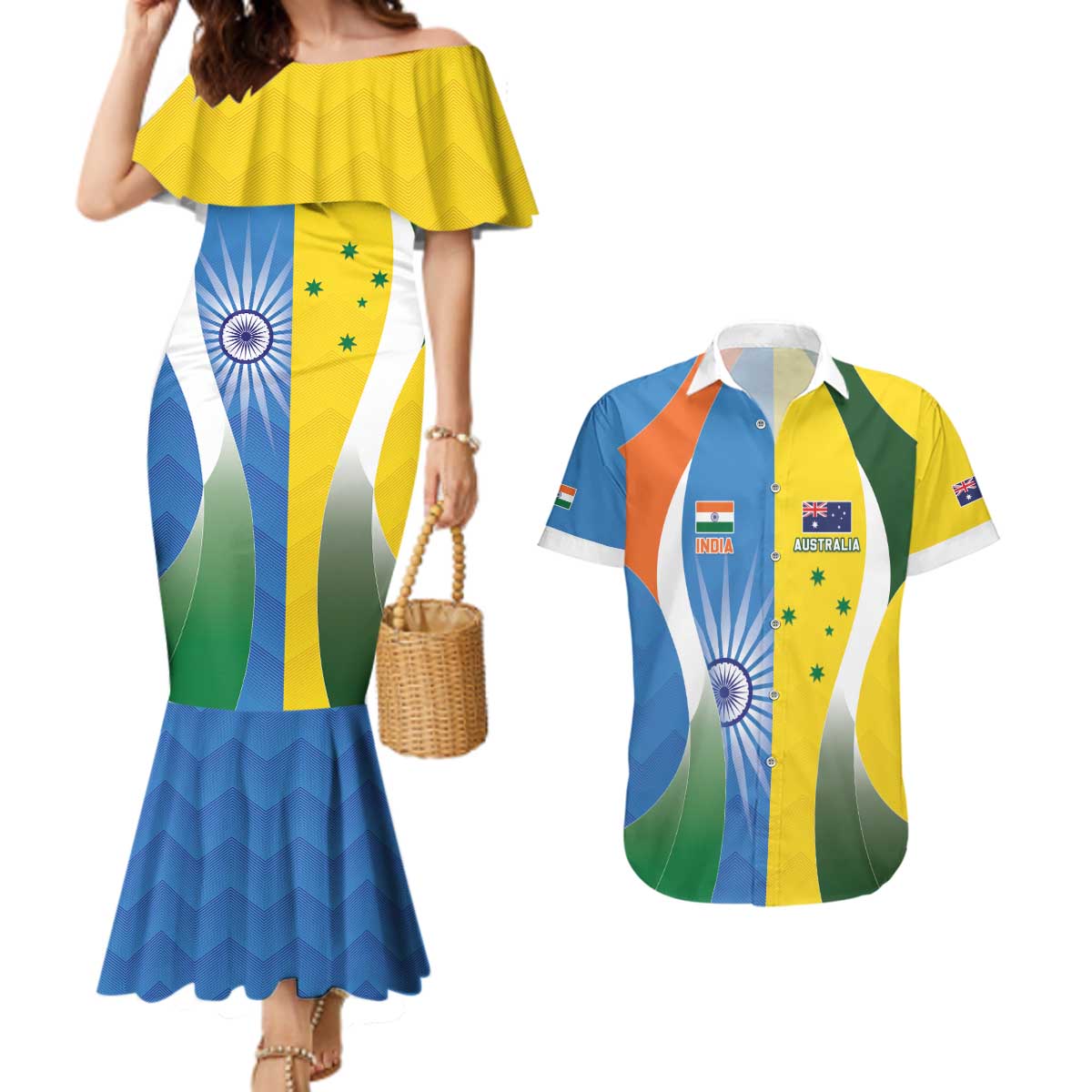 Custom India Vs Australia Cricket Couples Matching Mermaid Dress and Hawaiian Shirt Final Matchup - Aussie Hoodie