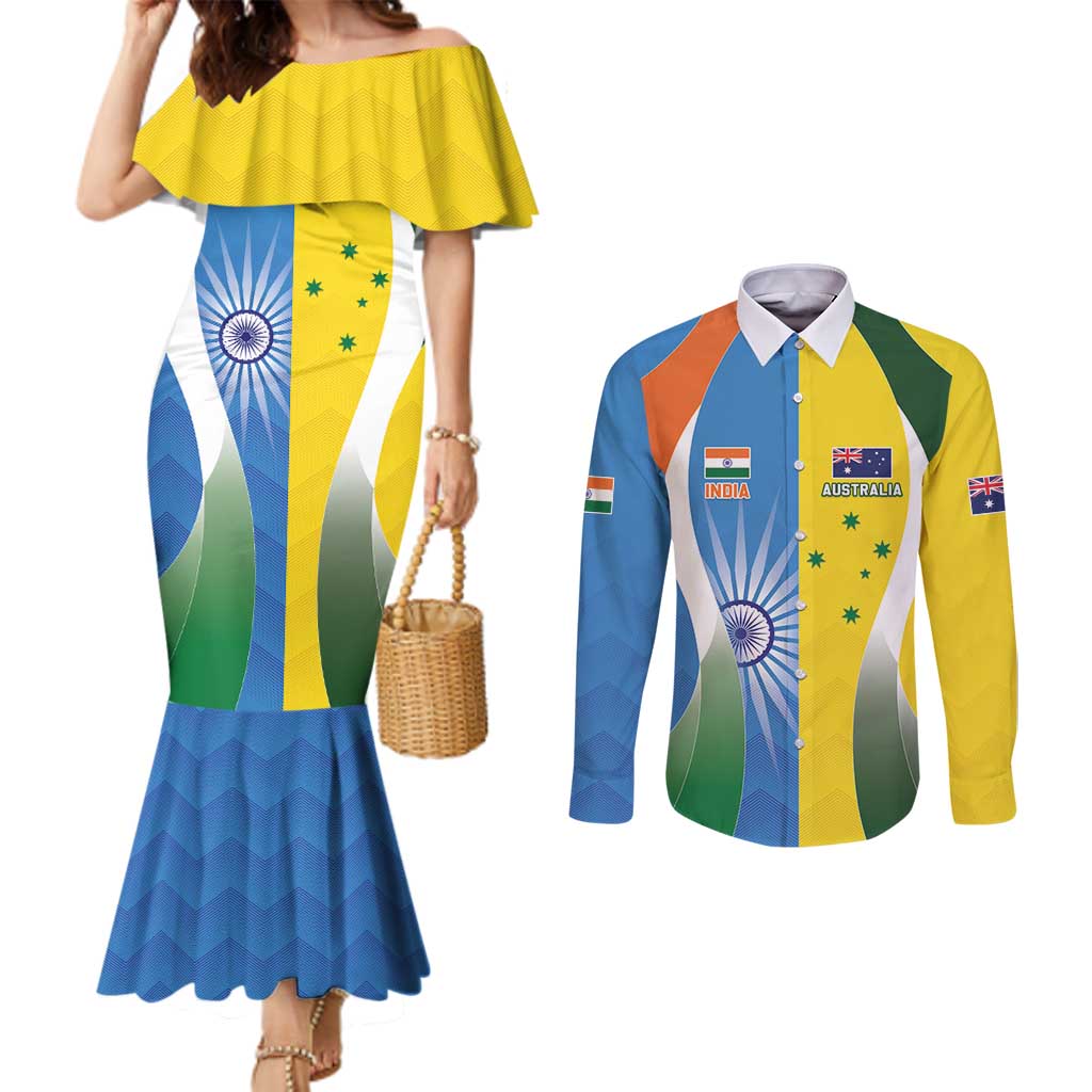 Custom India Vs Australia Cricket Couples Matching Mermaid Dress and Long Sleeve Button Shirt Final Matchup - Aussie Hoodie