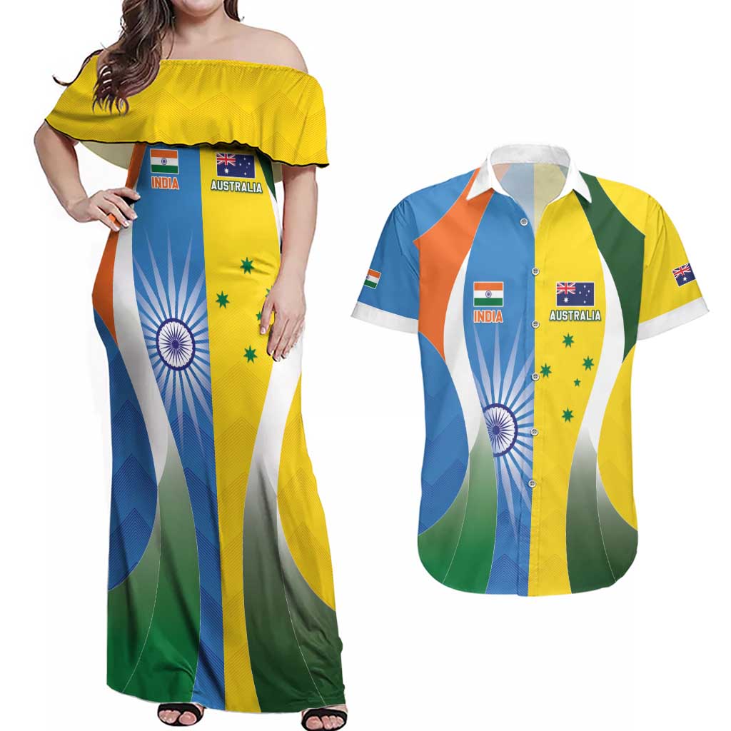 Custom India Vs Australia Cricket Couples Matching Off Shoulder Maxi Dress and Hawaiian Shirt Final Matchup - Aussie Hoodie