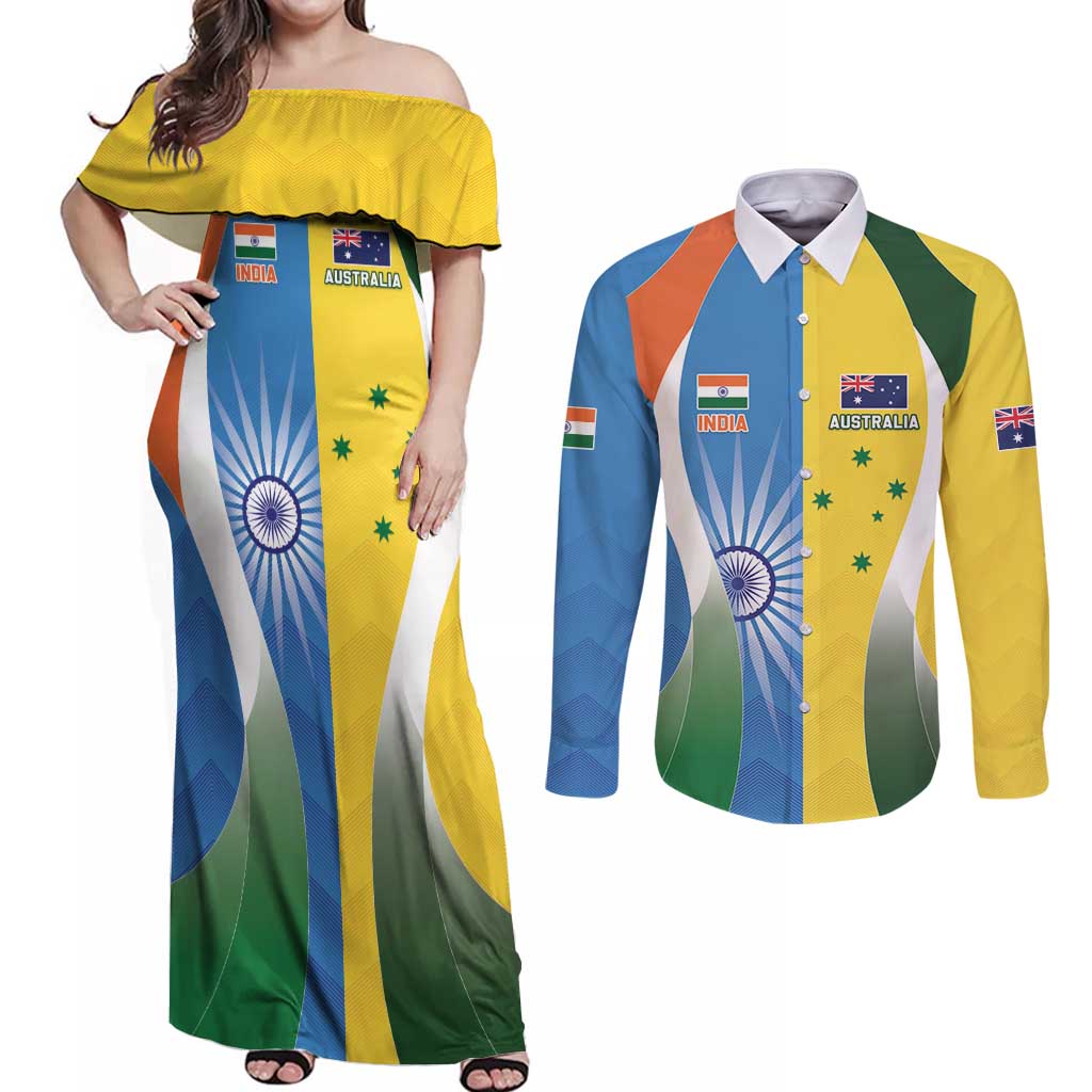 Custom India Vs Australia Cricket Couples Matching Off Shoulder Maxi Dress and Long Sleeve Button Shirt Final Matchup - Aussie Hoodie