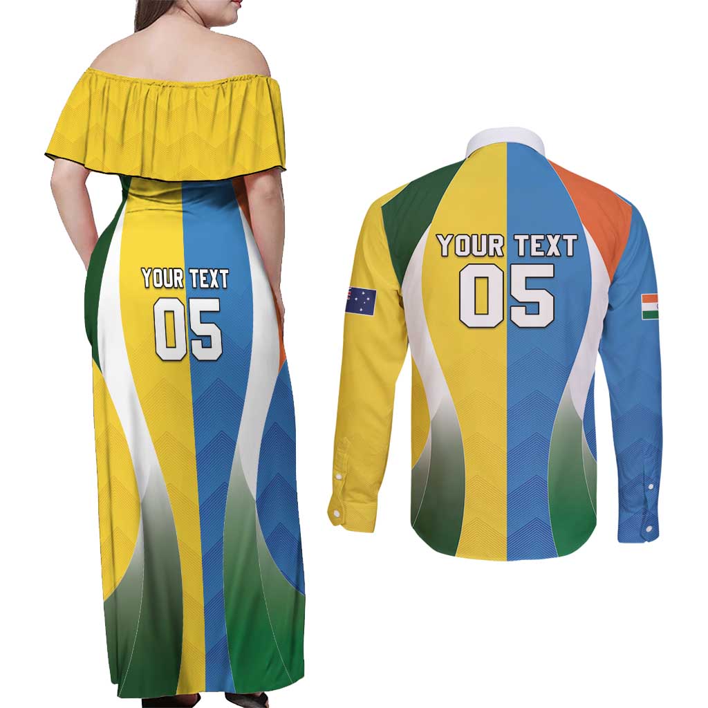 Custom India Vs Australia Cricket Couples Matching Off Shoulder Maxi Dress and Long Sleeve Button Shirt Final Matchup - Aussie Hoodie