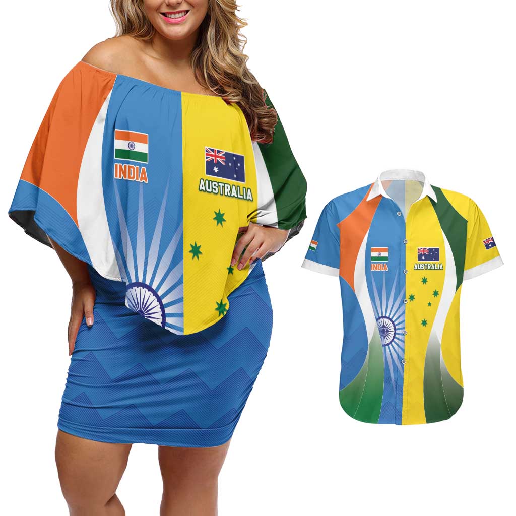 Custom India Vs Australia Cricket Couples Matching Off Shoulder Short Dress and Hawaiian Shirt Final Matchup - Aussie Hoodie