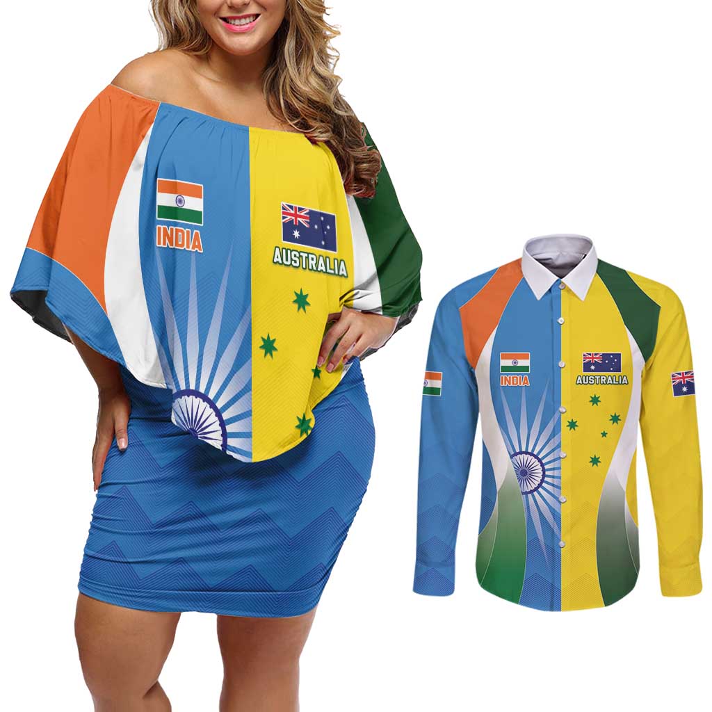 Custom India Vs Australia Cricket Couples Matching Off Shoulder Short Dress and Long Sleeve Button Shirt Final Matchup - Aussie Hoodie