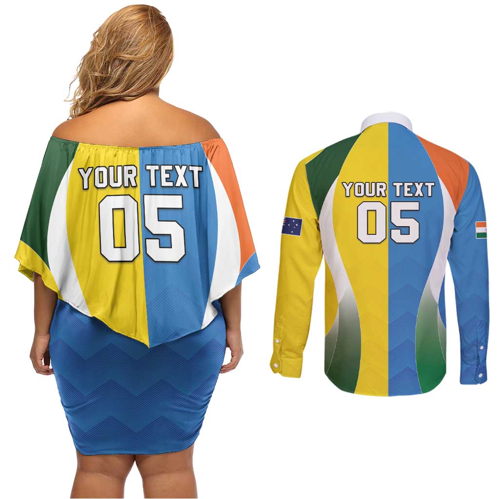 Custom India Vs Australia Cricket Couples Matching Off Shoulder Short Dress and Long Sleeve Button Shirt Final Matchup - Aussie Hoodie