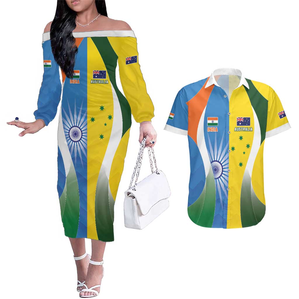 Custom India Vs Australia Cricket Couples Matching Off The Shoulder Long Sleeve Dress and Hawaiian Shirt Final Matchup - Aussie Hoodie