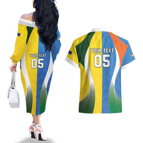 Custom India Vs Australia Cricket Couples Matching Off The Shoulder Long Sleeve Dress and Hawaiian Shirt Final Matchup - Aussie Hoodie