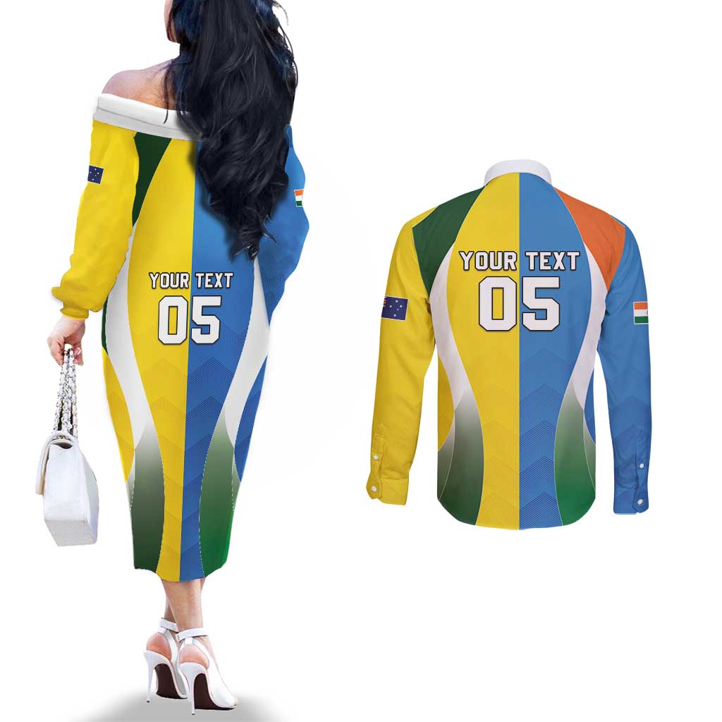 Custom India Vs Australia Cricket Couples Matching Off The Shoulder Long Sleeve Dress and Long Sleeve Button Shirt Final Matchup - Aussie Hoodie