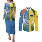 Custom India Vs Australia Cricket Couples Matching Puletasi and Long Sleeve Button Shirt Final Matchup - Aussie Hoodie