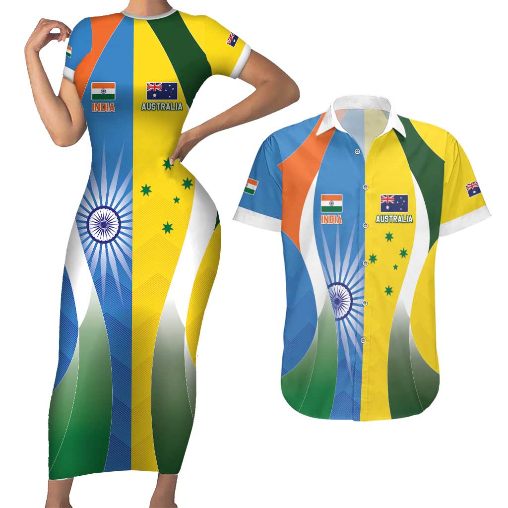 Custom India Vs Australia Cricket Couples Matching Short Sleeve Bodycon Dress and Hawaiian Shirt Final Matchup - Aussie Hoodie