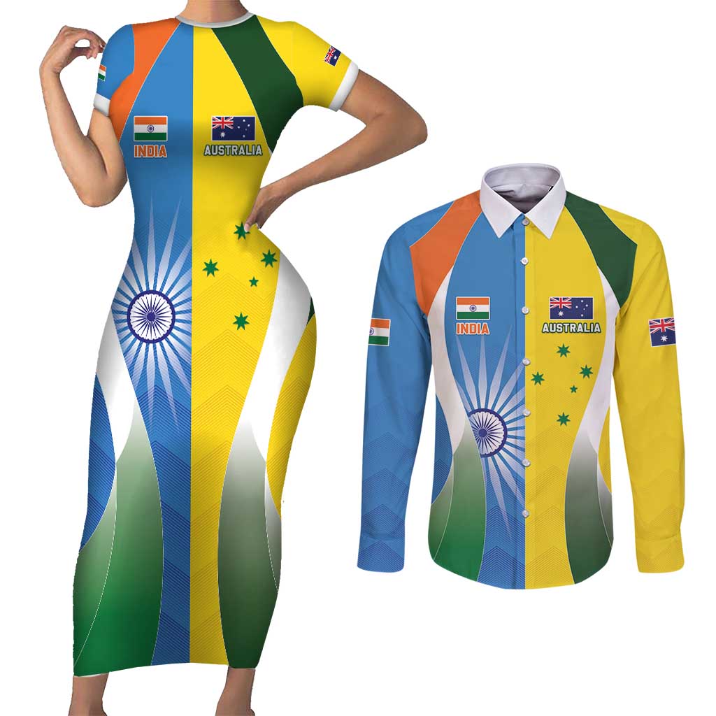 Custom India Vs Australia Cricket Couples Matching Short Sleeve Bodycon Dress and Long Sleeve Button Shirt Final Matchup - Aussie Hoodie