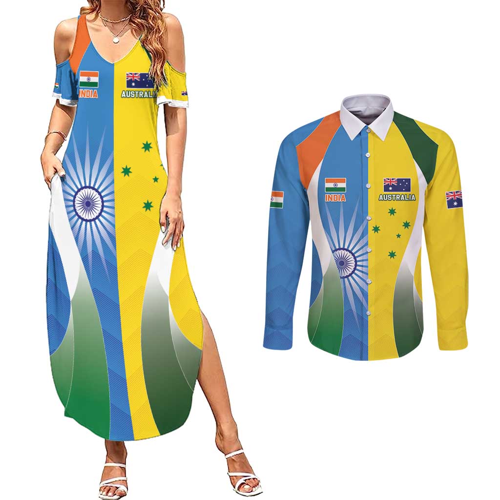Custom India Vs Australia Cricket Couples Matching Summer Maxi Dress and Long Sleeve Button Shirt Final Matchup - Aussie Hoodie