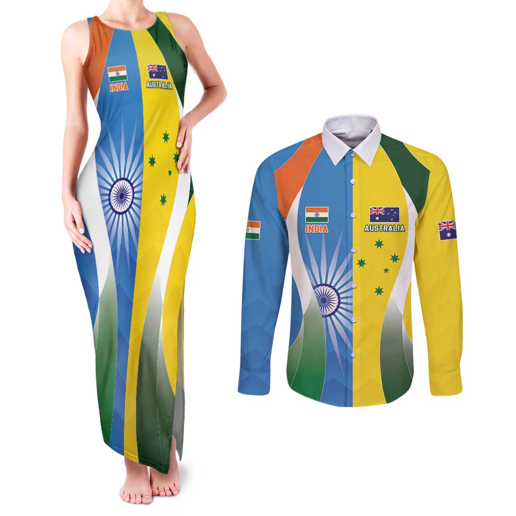 Custom India Vs Australia Cricket Couples Matching Tank Maxi Dress and Long Sleeve Button Shirt Final Matchup - Aussie Hoodie