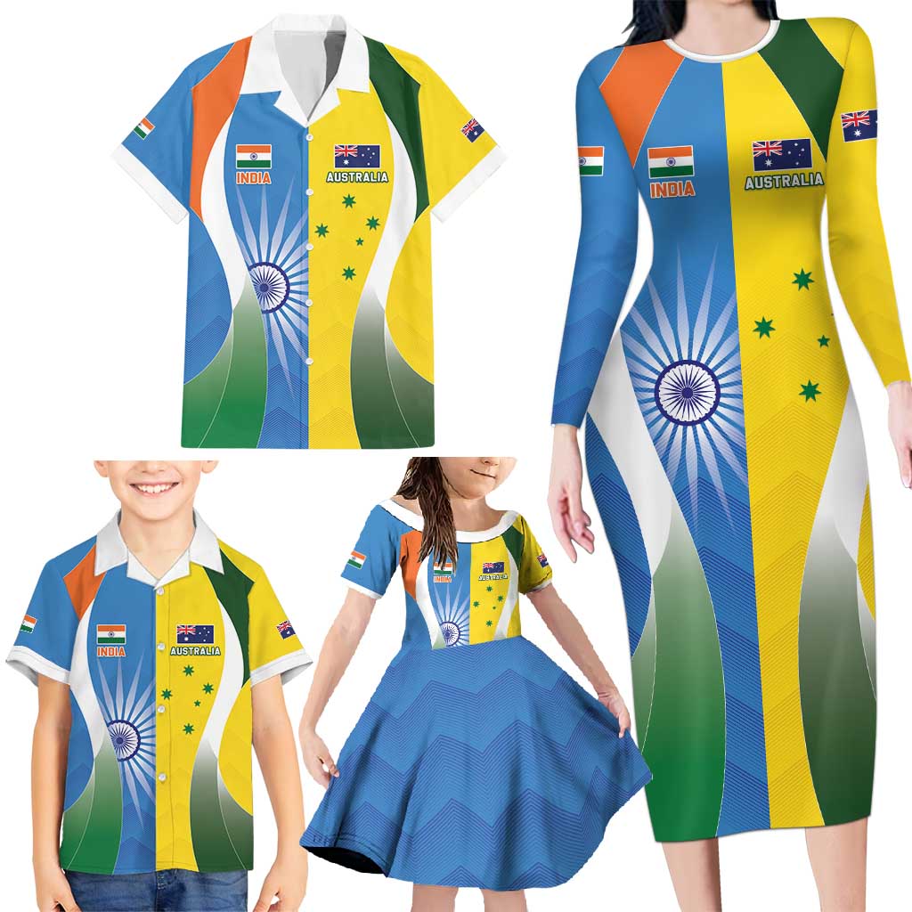 Custom India Vs Australia Cricket Family Matching Long Sleeve Bodycon Dress and Hawaiian Shirt Final Matchup - Aussie Hoodie