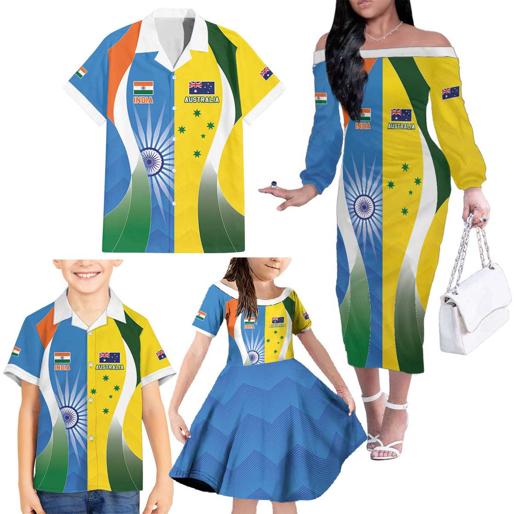 Custom India Vs Australia Cricket Family Matching Off The Shoulder Long Sleeve Dress and Hawaiian Shirt Final Matchup - Aussie Hoodie