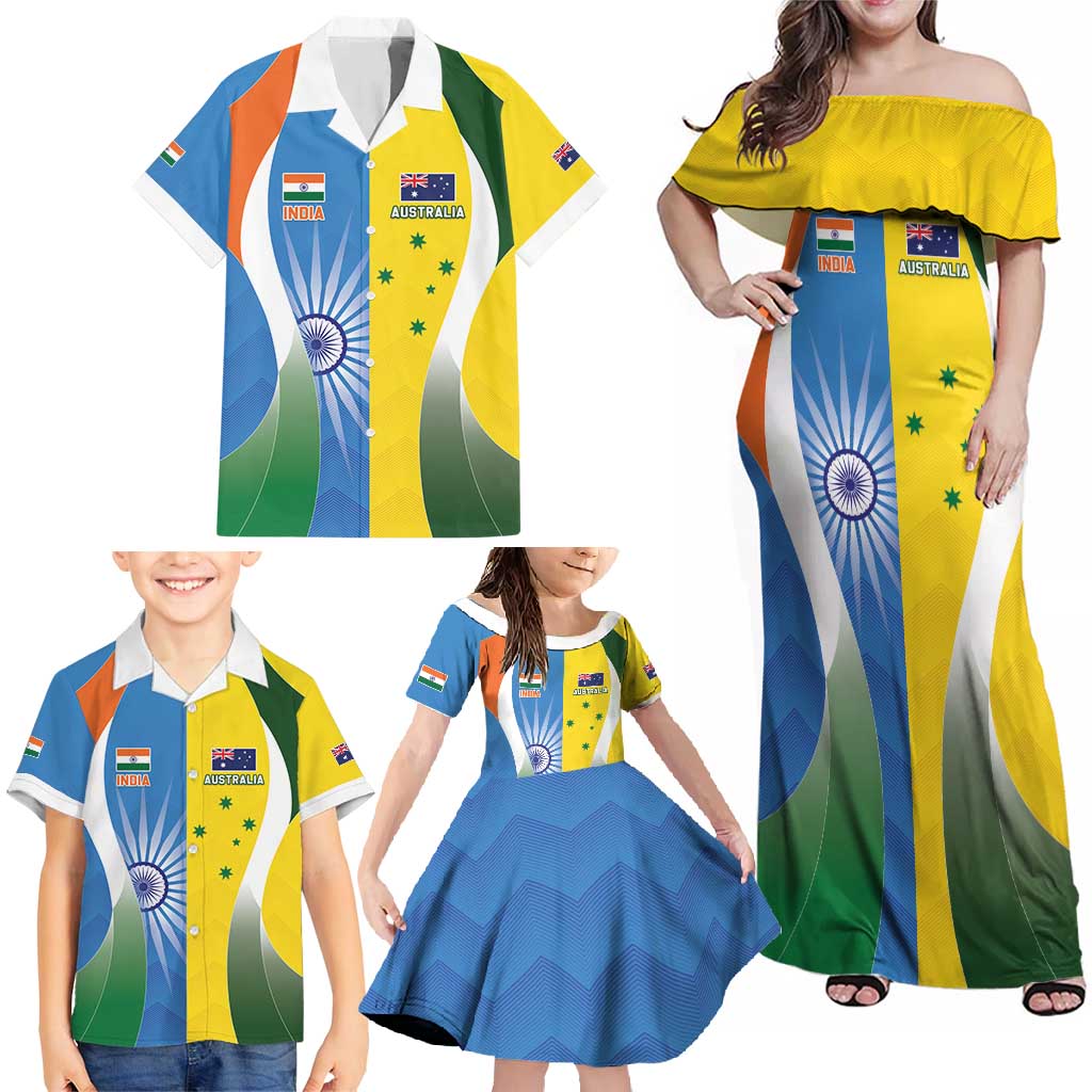 Custom India Vs Australia Cricket Family Matching Off Shoulder Maxi Dress and Hawaiian Shirt Final Matchup - Aussie Hoodie