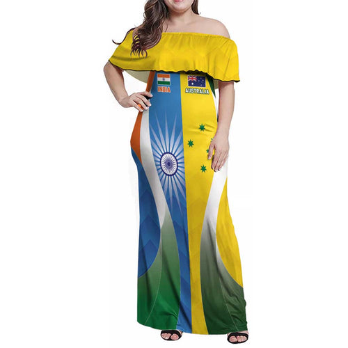 Custom India Vs Australia Cricket Family Matching Off Shoulder Maxi Dress and Hawaiian Shirt Final Matchup - Aussie Hoodie