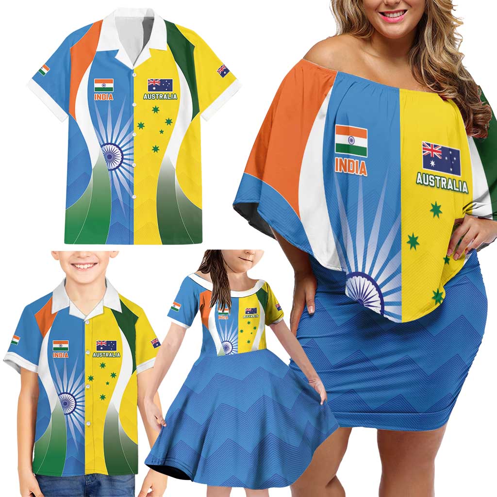 Custom India Vs Australia Cricket Family Matching Off Shoulder Short Dress and Hawaiian Shirt Final Matchup - Aussie Hoodie