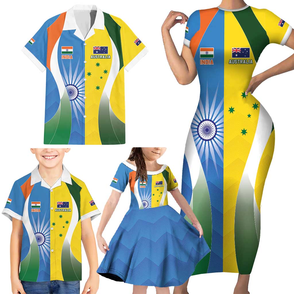 Custom India Vs Australia Cricket Family Matching Short Sleeve Bodycon Dress and Hawaiian Shirt Final Matchup - Aussie Hoodie