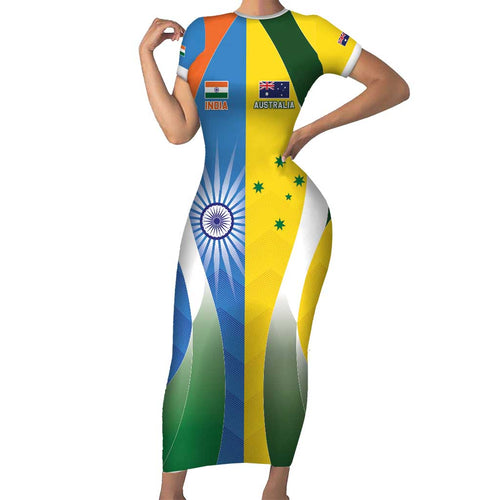 Custom India Vs Australia Cricket Family Matching Short Sleeve Bodycon Dress and Hawaiian Shirt Final Matchup - Aussie Hoodie