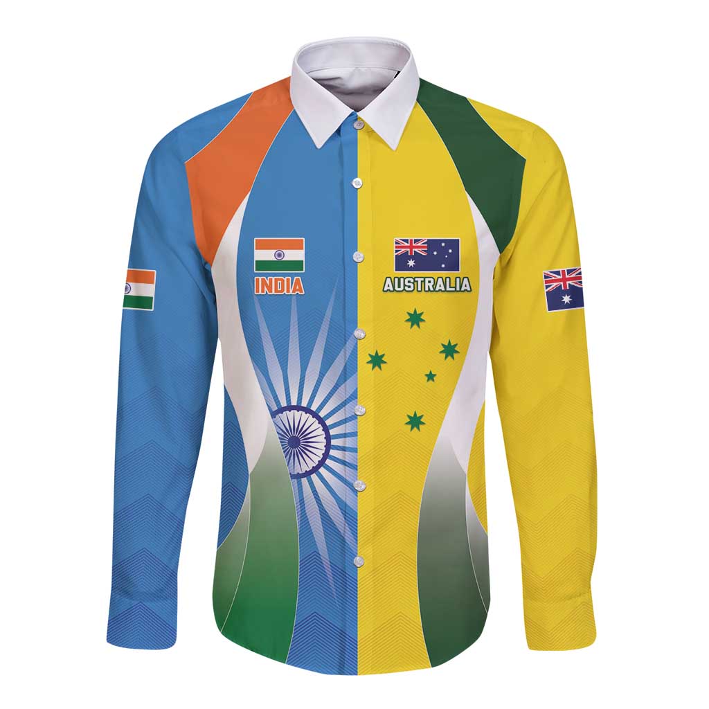 Custom India Vs Australia Cricket Long Sleeve Button Shirt Final Matchup - Aussie Hoodie
