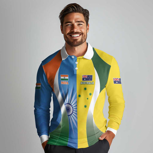 Custom India Vs Australia Cricket Long Sleeve Polo Shirt Final Matchup - Aussie Hoodie