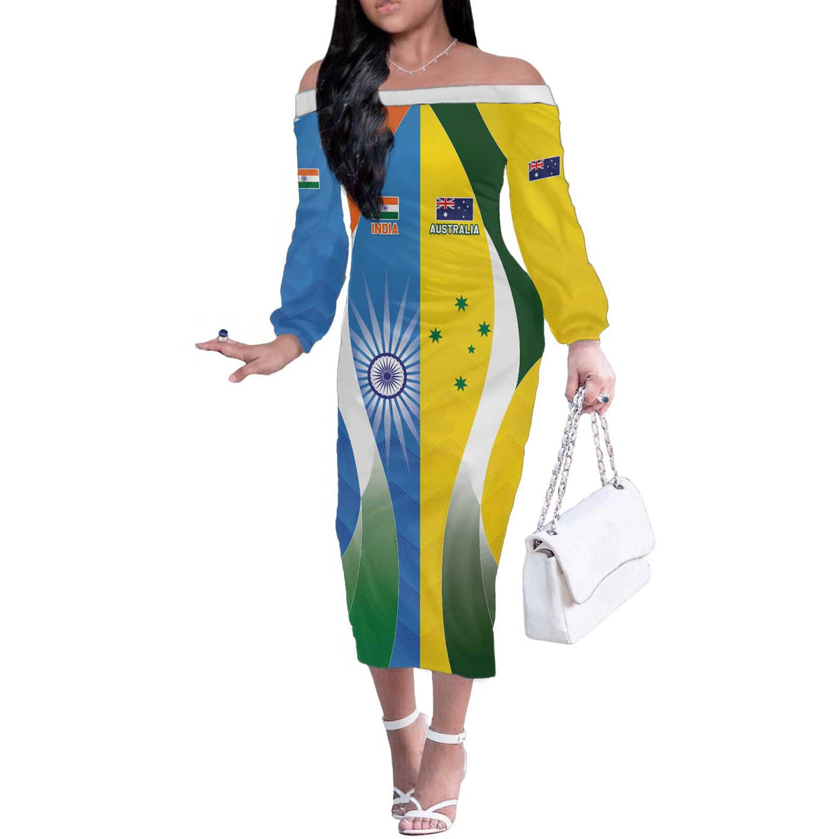Custom India Vs Australia Cricket Off The Shoulder Long Sleeve Dress Final Matchup - Aussie Hoodie