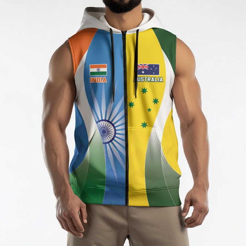 Custom India Vs Australia Cricket Sleeveless Zip Hoodie Final Matchup LT05