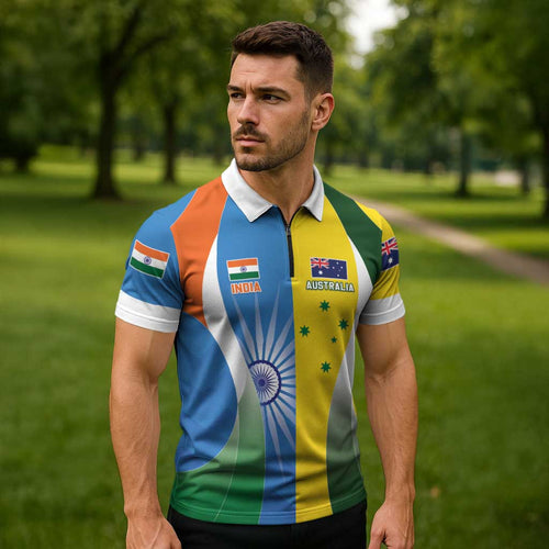 Custom India Vs Australia Cricket Zipper Polo Shirt Final Matchup - Aussie Hoodie