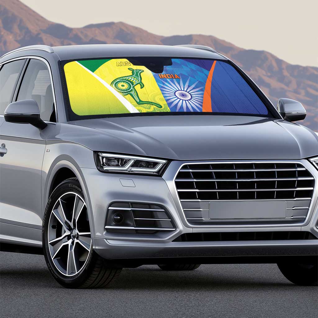 Australia And India Cricket Auto Sun Shade Ashoka Chakra With Aboriginal - Aussie Hoodie
