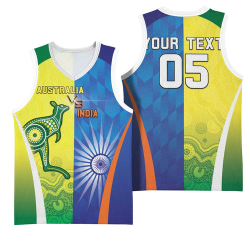 Custom Australia And India Cricket Basketball Jersey Ashoka Chakra With Aboriginal - Aussie Hoodie